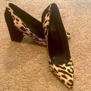 Block heels, animal print pumps.